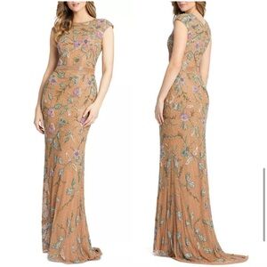 MAC DUGGAL Floral Beaded Cap Sleeve Evening Gown